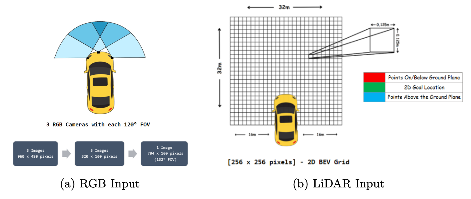 Stitched front-camera image and LiDAR bird's-eye-view inputs